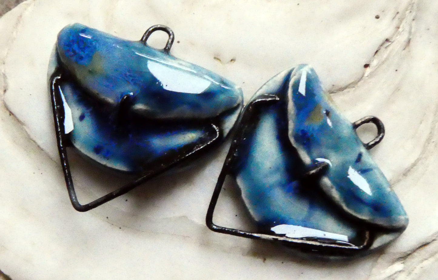 Ceramic Folded Earring Connectors -Monsoon Seas