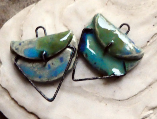 Ceramic Folded Earring Connectors -Blue Azure