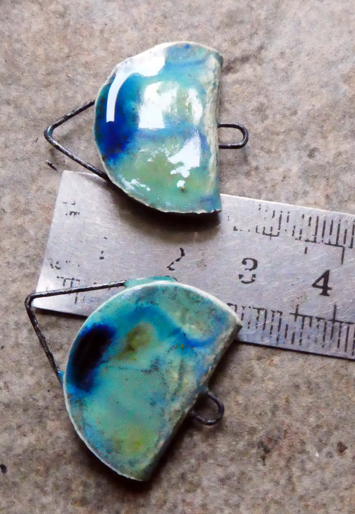 Ceramic Folded Earring Connectors -Blue Azure