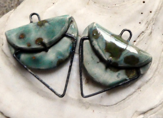 Ceramic Folded Earring Connectors -Mystic Jade