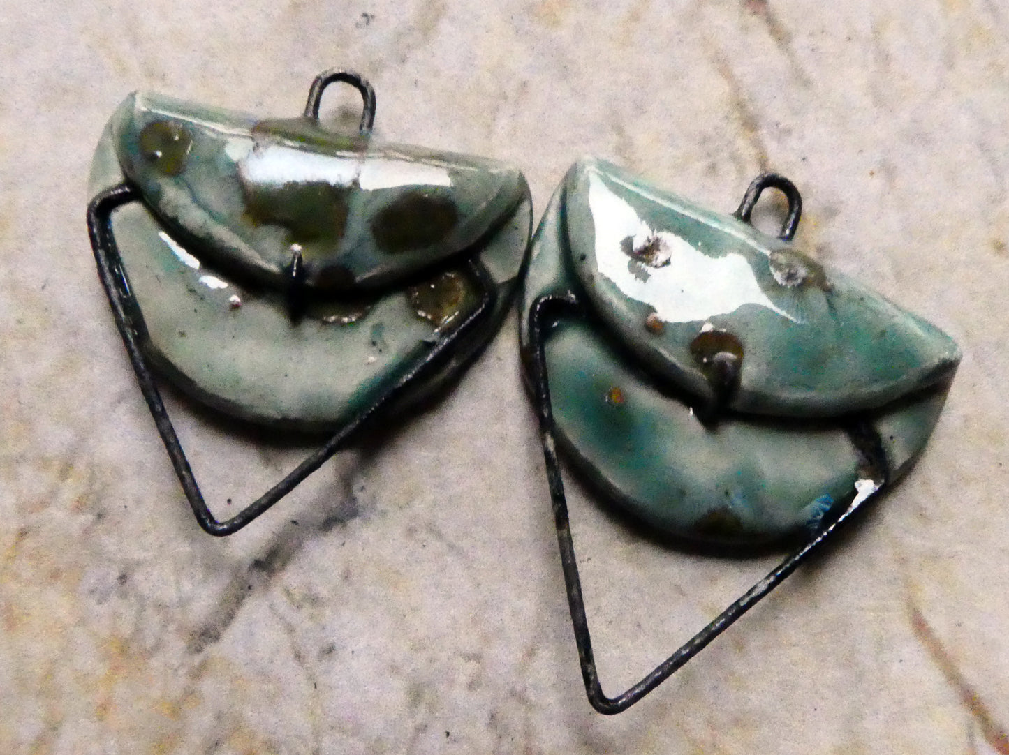 Ceramic Folded Earring Connectors -Mystic Jade