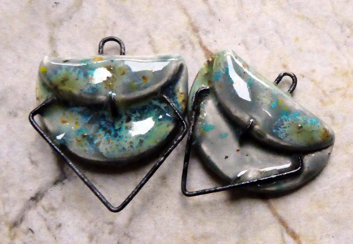 Ceramic Folded Earring Connectors -Mountain Moss