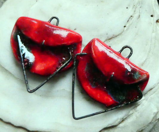 Ceramic Folded Earring Connectors -Ladybird