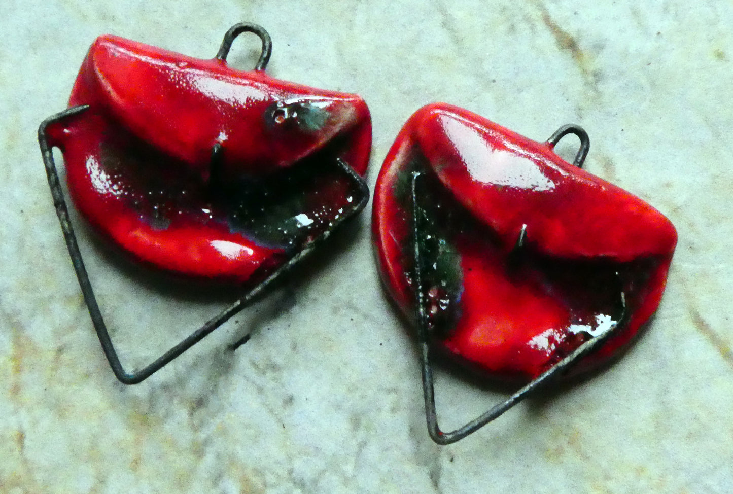 Ceramic Folded Earring Connectors -Ladybird