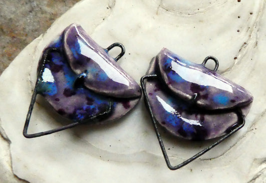 Ceramic Folded Earring Connectors -Grape Splash