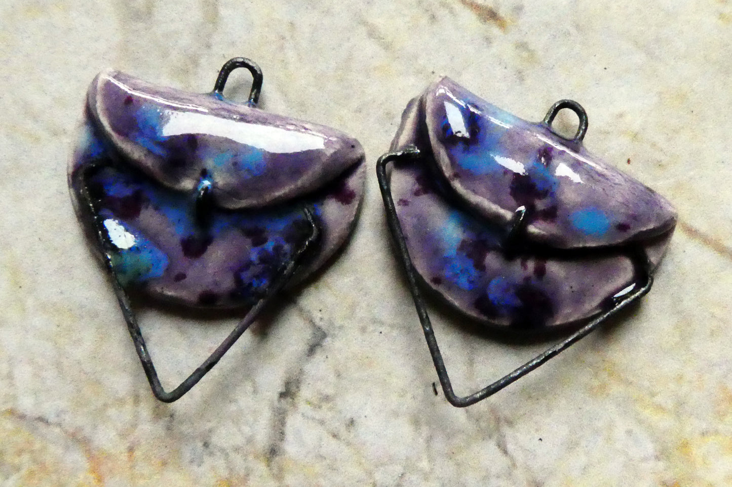 Ceramic Folded Earring Connectors -Grape Splash