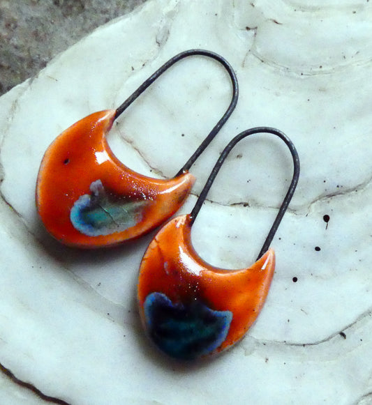 Ceramic Swoopy Hoopy Earring Charms - Vermillion Sunburst