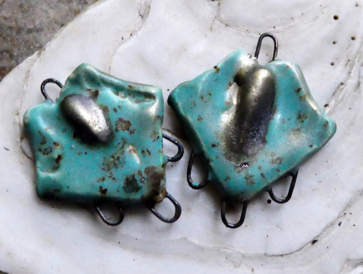 Ceramic Decorative Earring Connectors - Turquoise Sprinkle