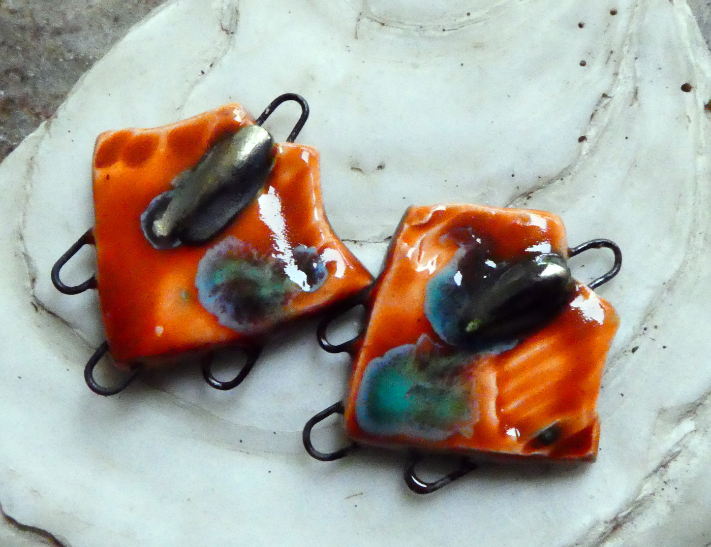 Ceramic Decorative Earring Connectors - Vermillion Sunburst