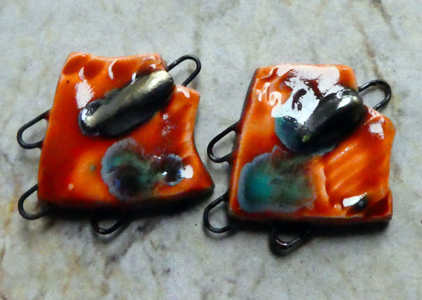 Ceramic Decorative Earring Connectors - Vermillion Sunburst