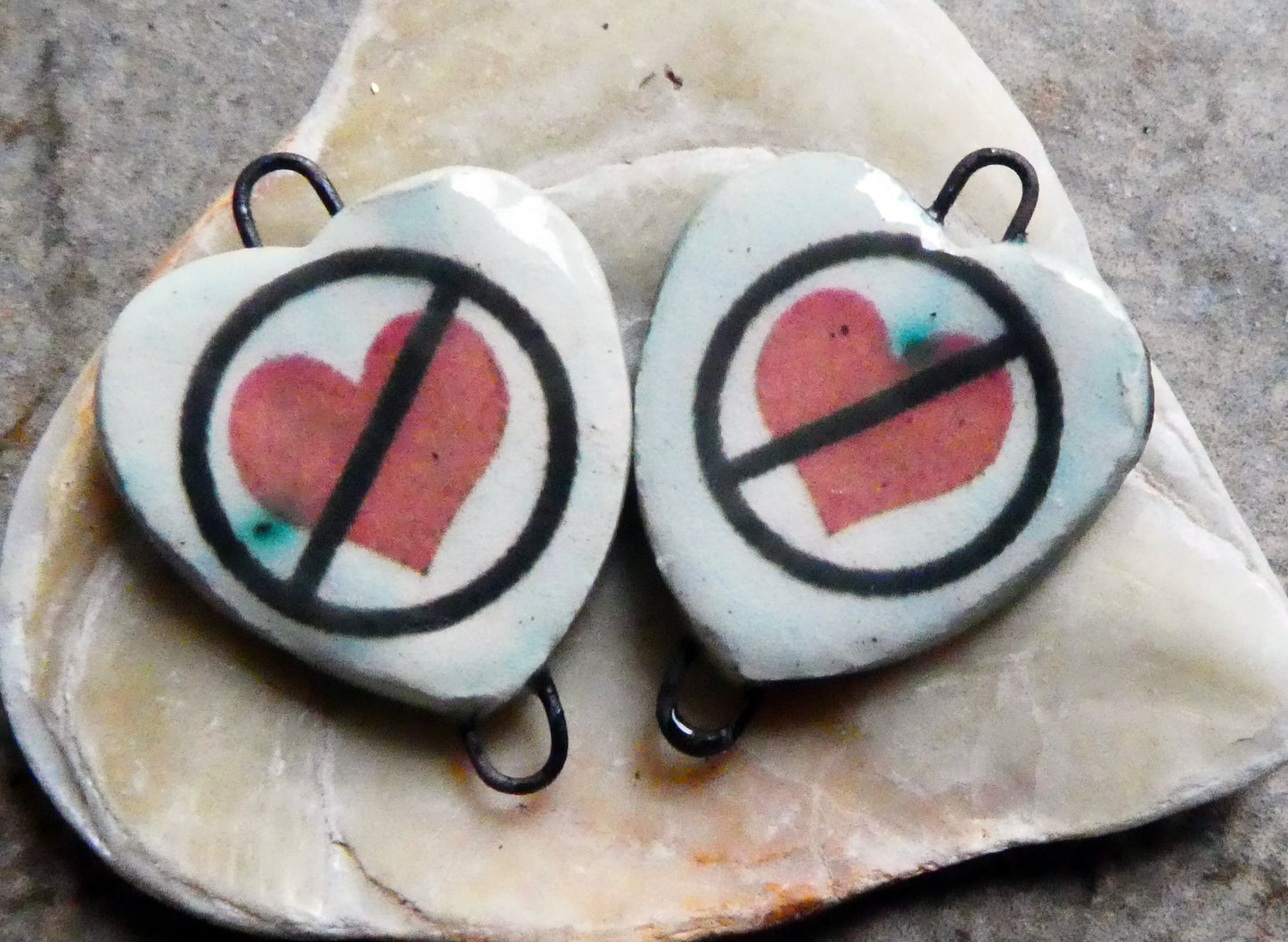 Ceramic Anti-Valentine Earring Connectors #1