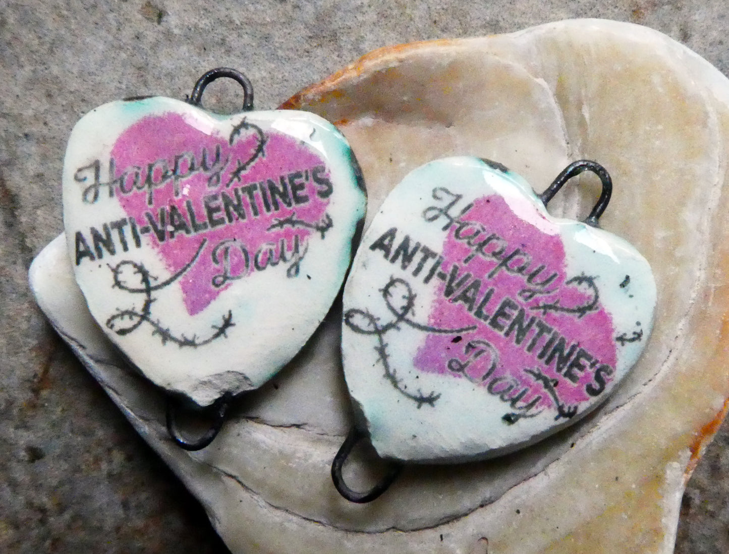 Ceramic Anti-Valentine Earring Connectors #11