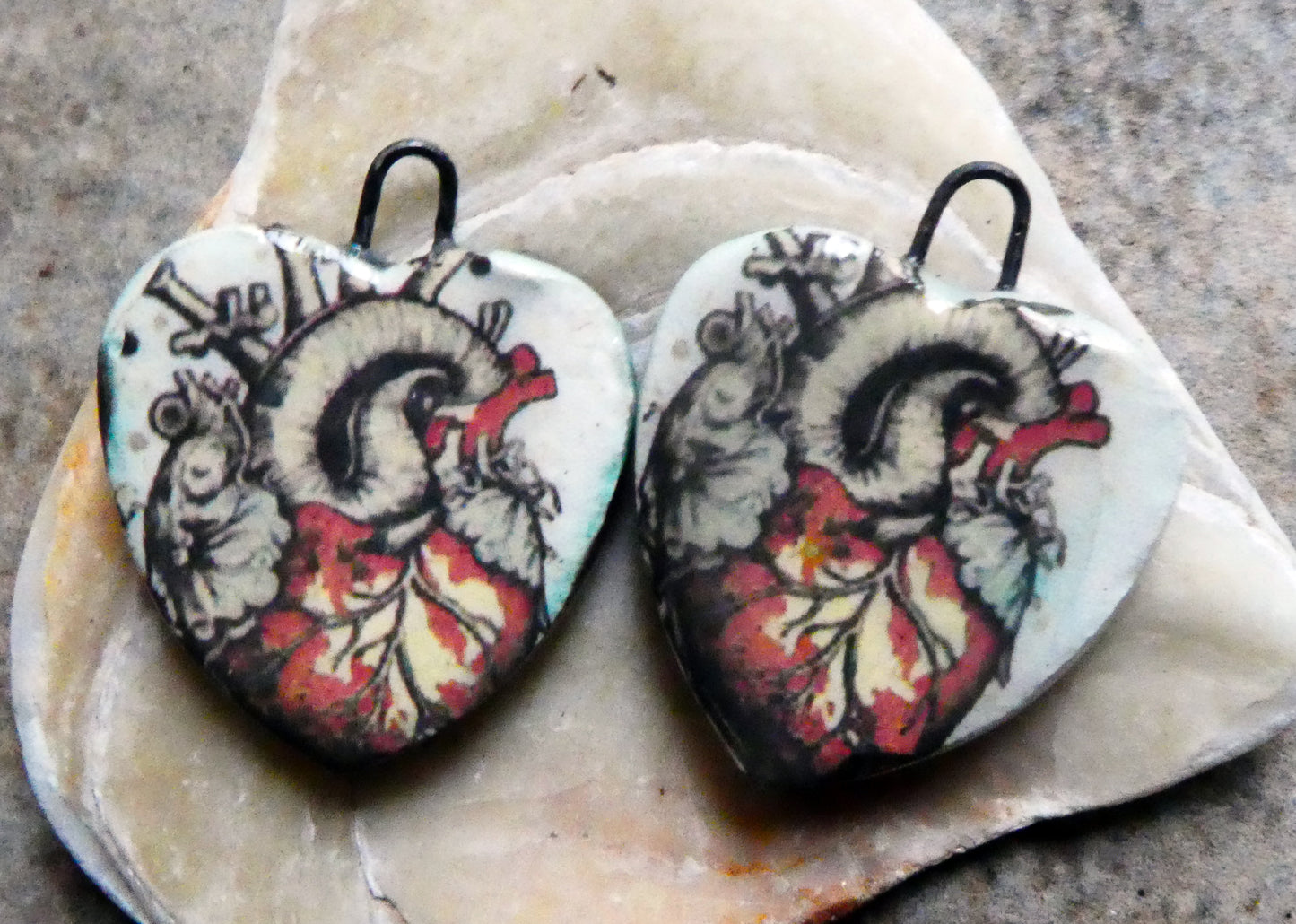 Ceramic Anatomical Heart Earring Charms