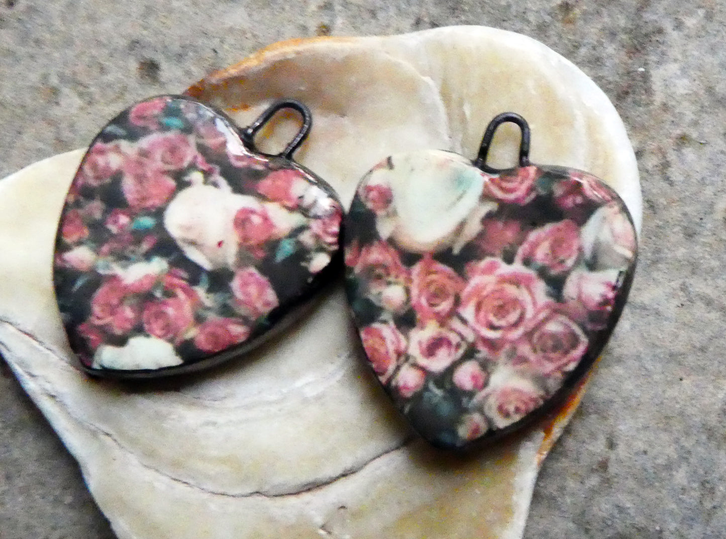 Ceramic Rosy Heart Earring Charms #1