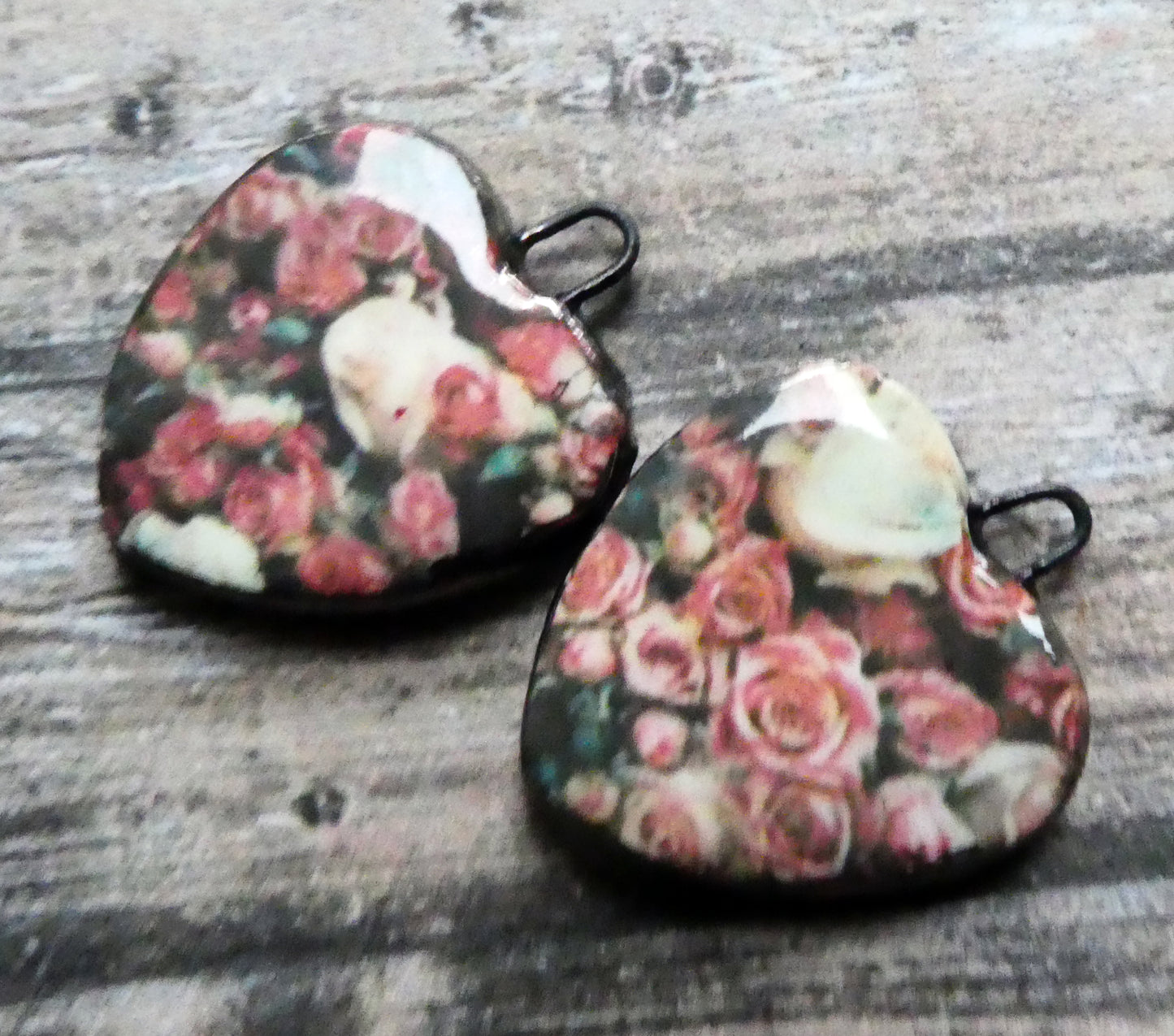 Ceramic Rosy Heart Earring Charms #1