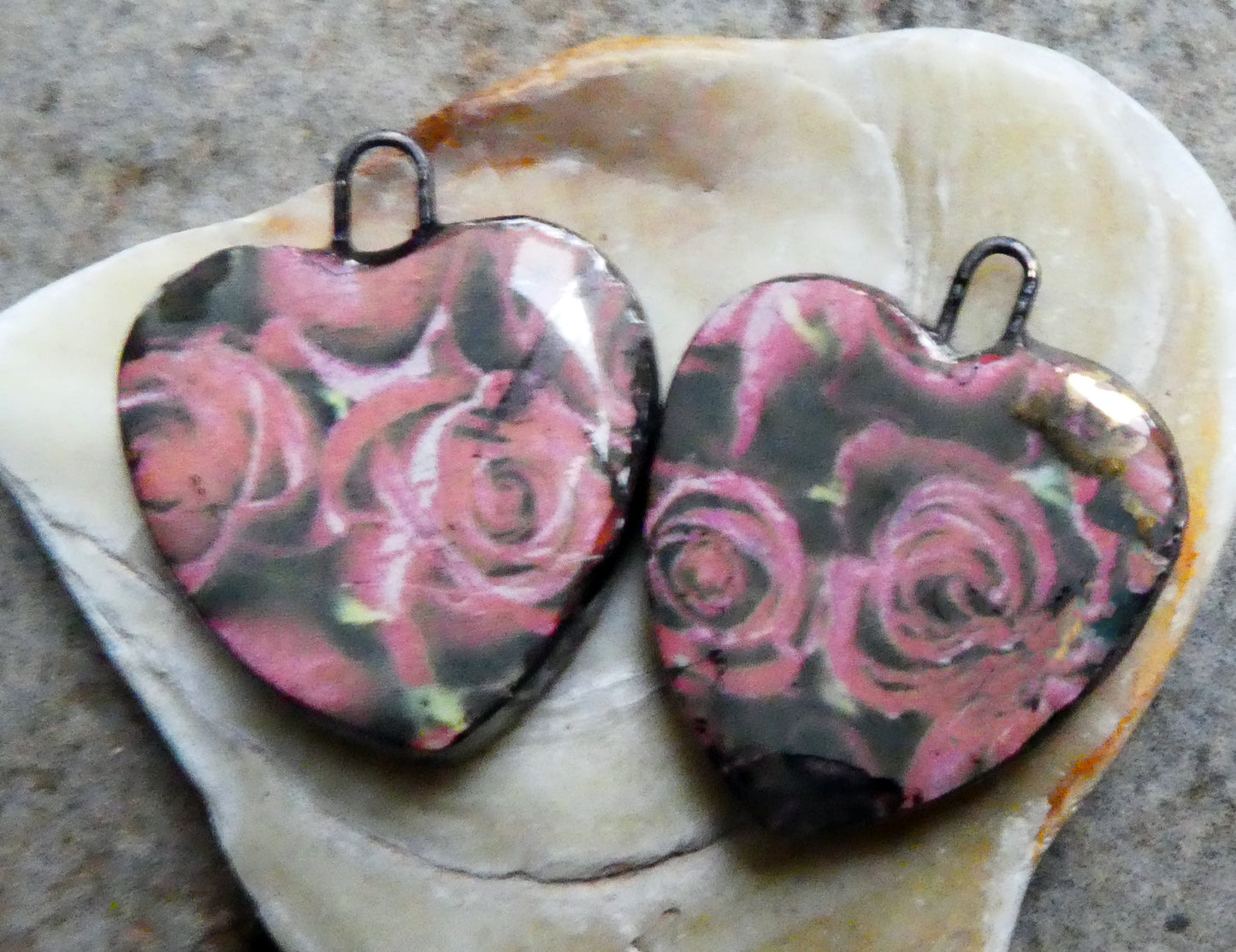 Ceramic Rosy Heart Earring Charms #2