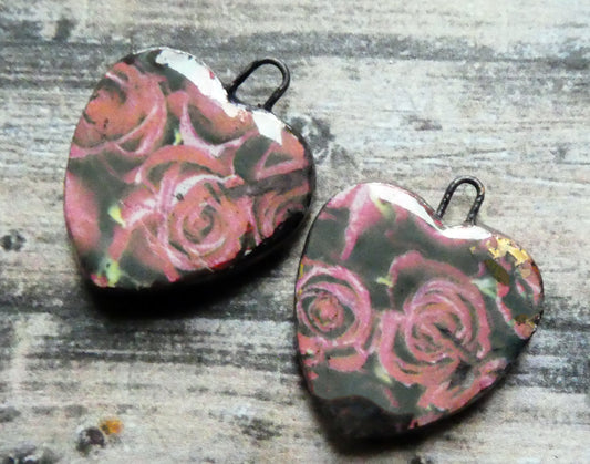 Ceramic Rosy Heart Earring Charms #2