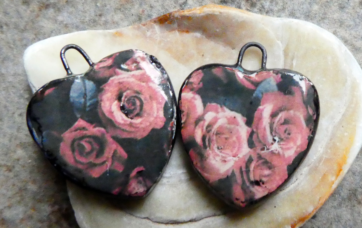 Ceramic Rosy Heart Earring Charms #3