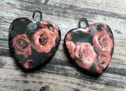 Ceramic Rosy Heart Earring Charms #3