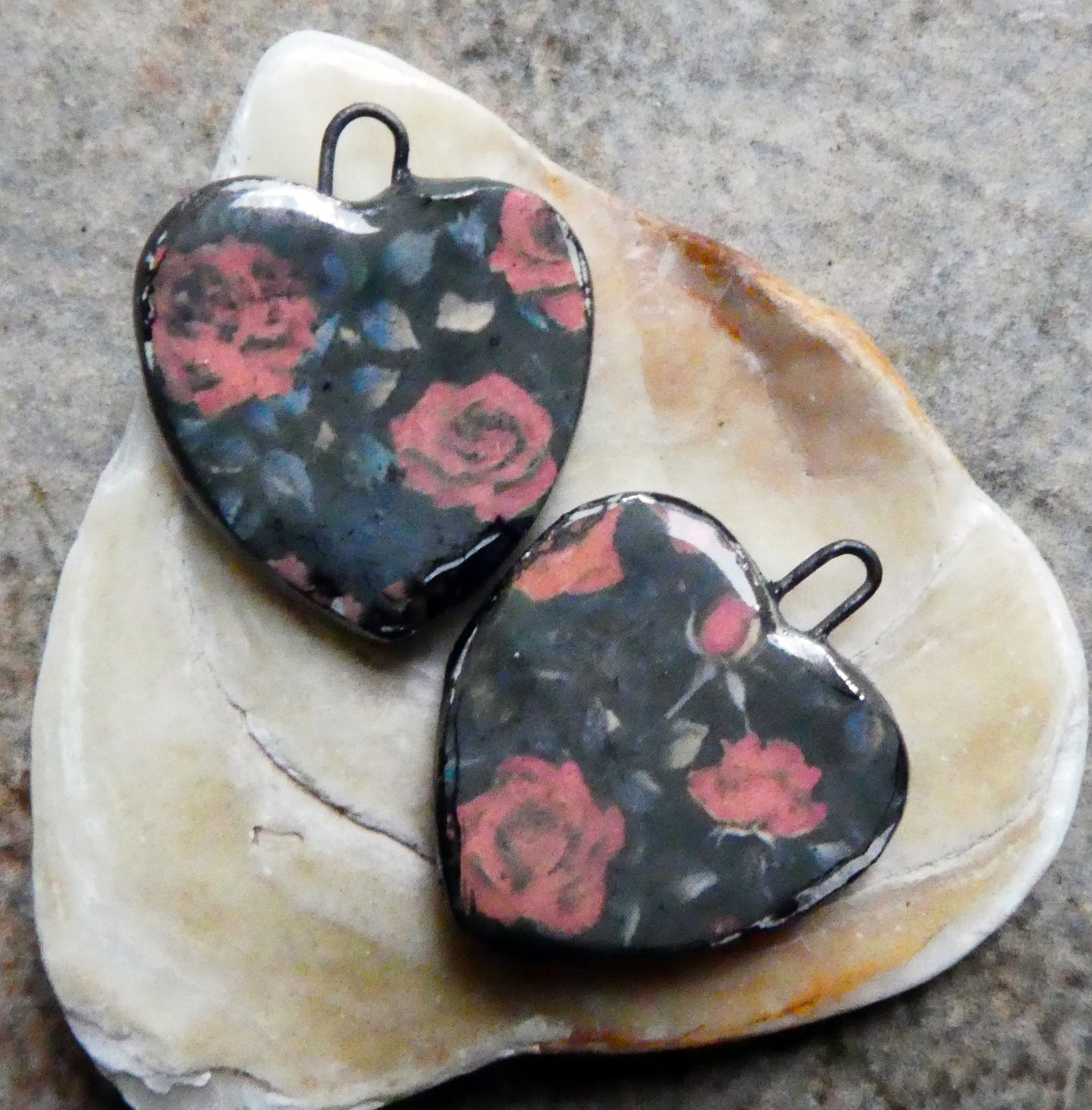 Ceramic Rosy Heart Earring Charms #4