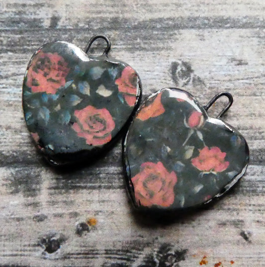 Ceramic Rosy Heart Earring Charms #4