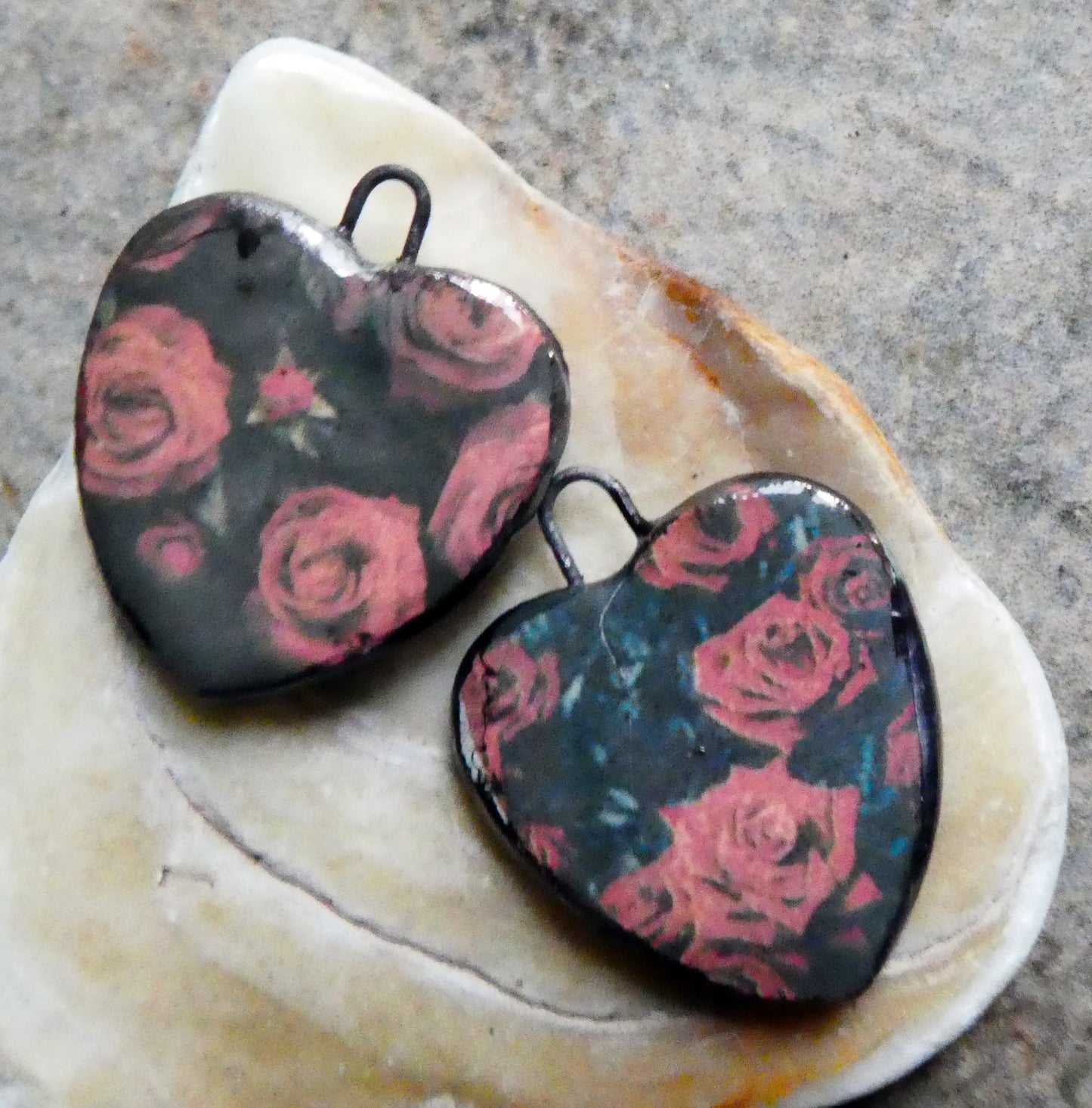 Ceramic Rosy Heart Earring Charms #5