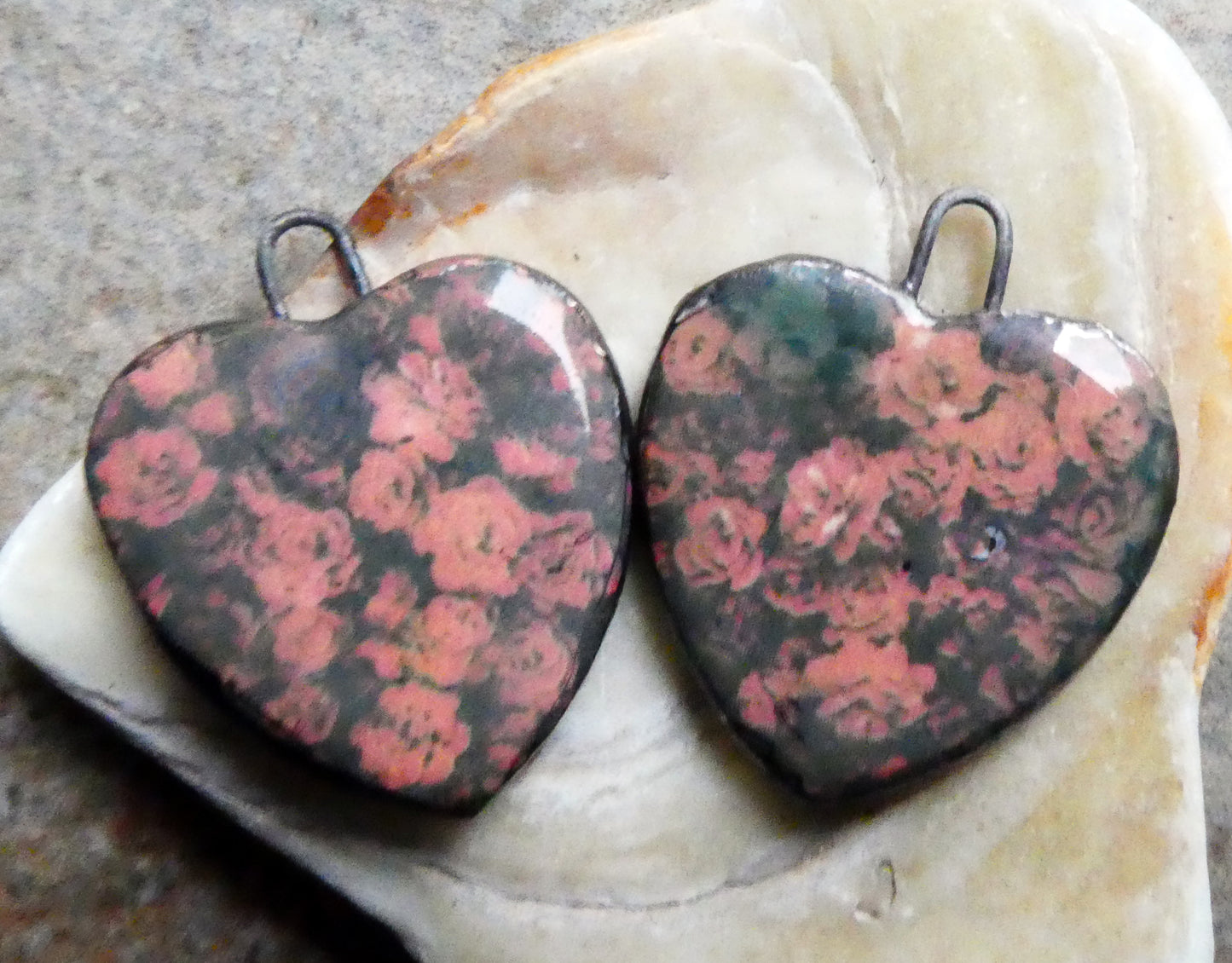 Ceramic Rosy Heart Earring Charms #6