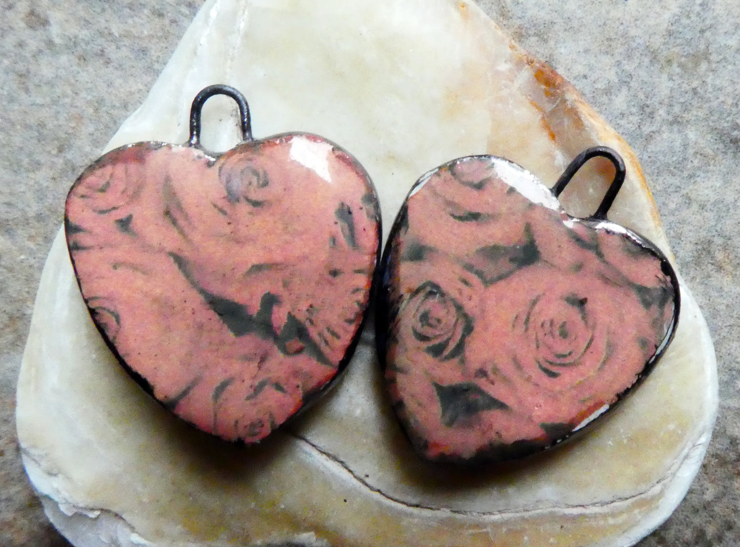 Ceramic Rosy Heart Earring Charms #7