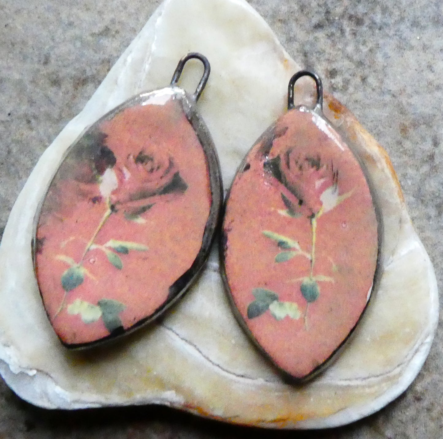 Ceramic Rose Decal Earring Charms #1