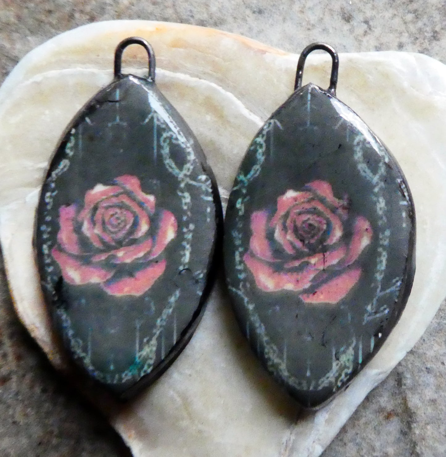 Ceramic Rose Decal Earring Charms #7