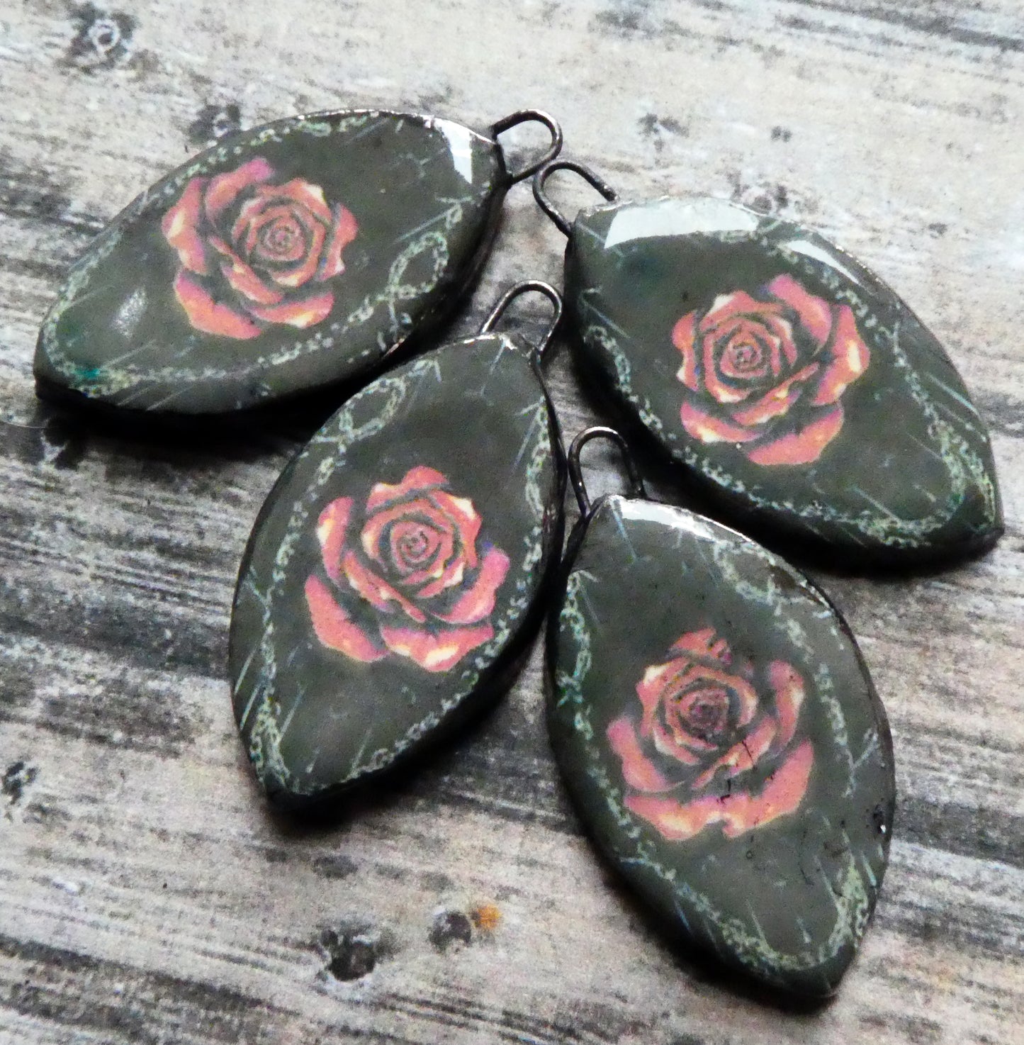 Ceramic Rose Decal Earring Charms #7