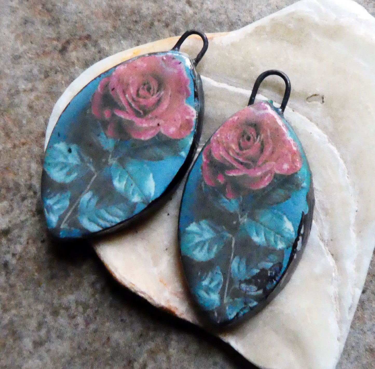 Ceramic Rose Decal Earring Charms #8