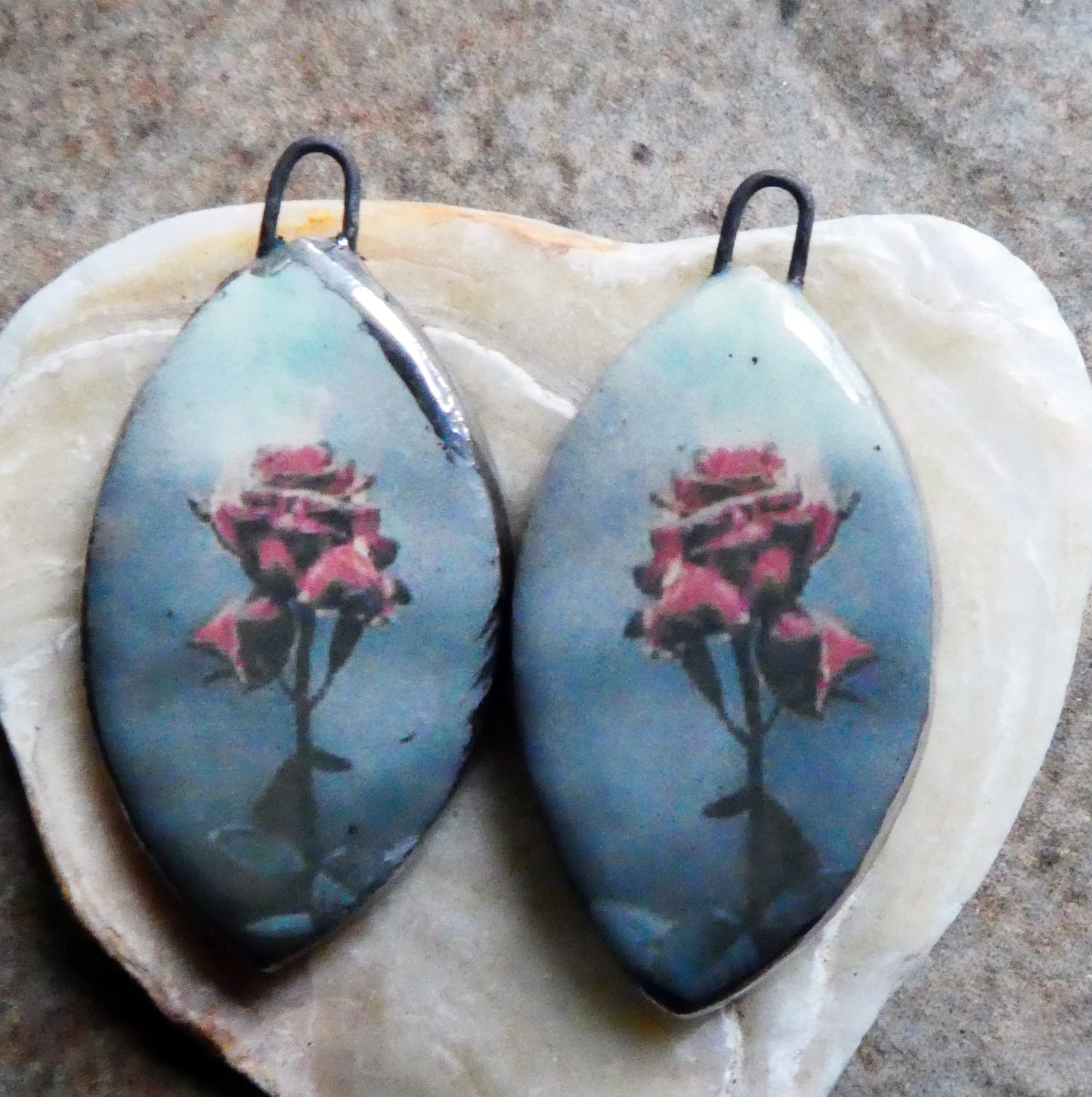 Ceramic Rose Decal Earring Charms #10