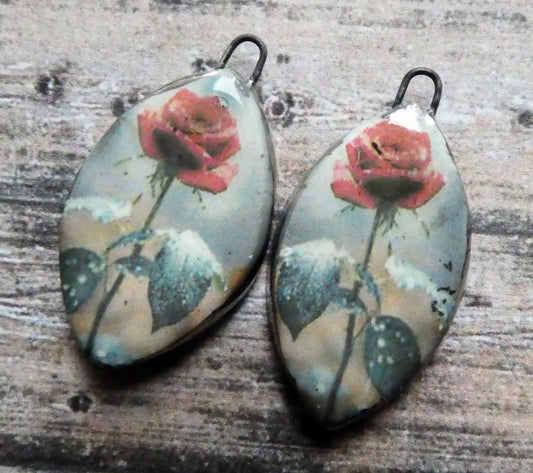 Ceramic Rose Decal Earring Charms #11