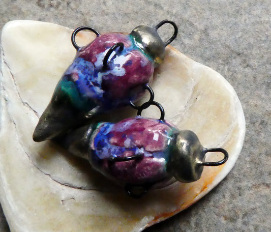 Ceramic Hoopy Pointy Earring Connectors -Plum Jelly