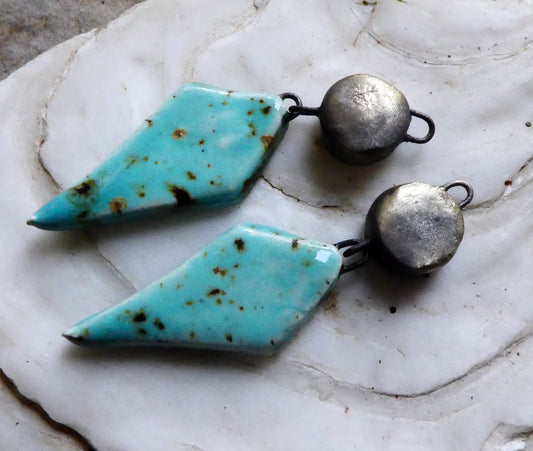 Ceramic Long Diamond Dangles - Blue Guppy