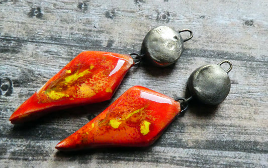 Ceramic Long Diamond Dangles - Firecracker