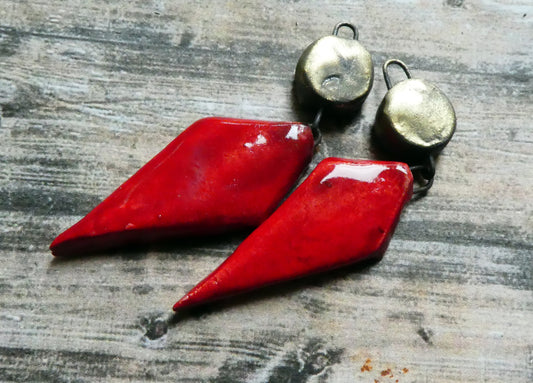 Ceramic Long Diamond Dangles - Red