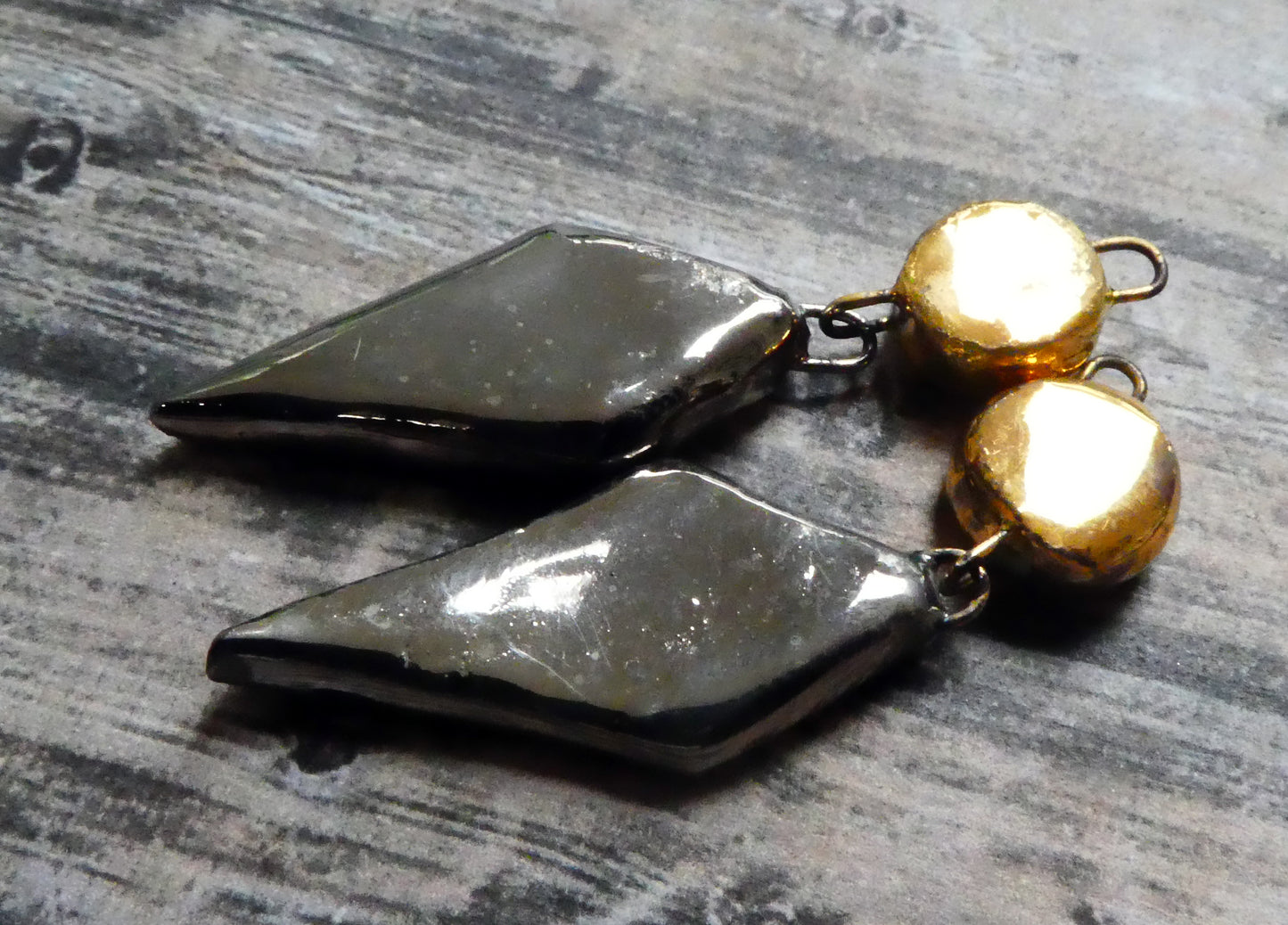 Ceramic Long Diamond Dangles -Platinum and Gold