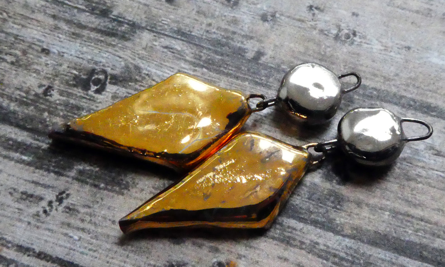 Ceramic Long Diamond Dangles -Gold and Platinum