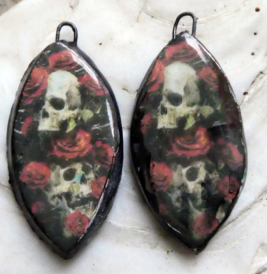 Ceramic Skulls and Roses Decal Earring Charms