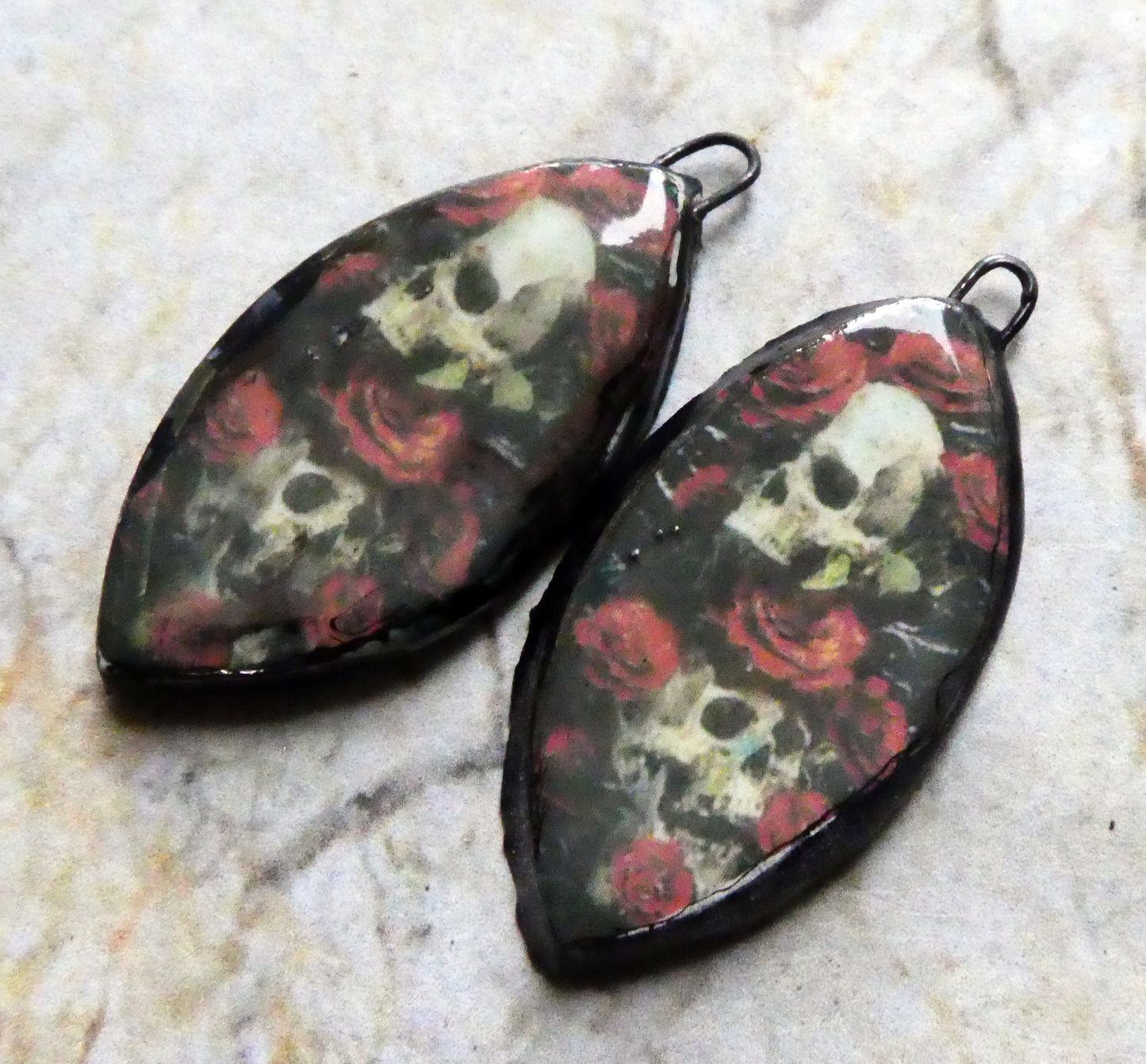 Ceramic Skulls and Roses Decal Earring Charms
