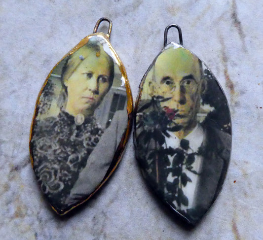 Ceramic Valentine American Gothic Decal Earring Charms #1