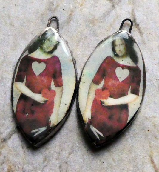 Ceramic Valentine Mona Lisa Decal Earring Charms #1