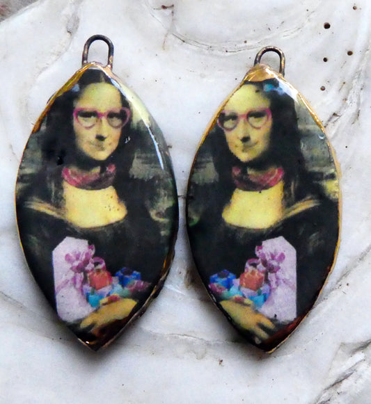 Ceramic Valentine Mona Lisa Decal Earring Charms #2