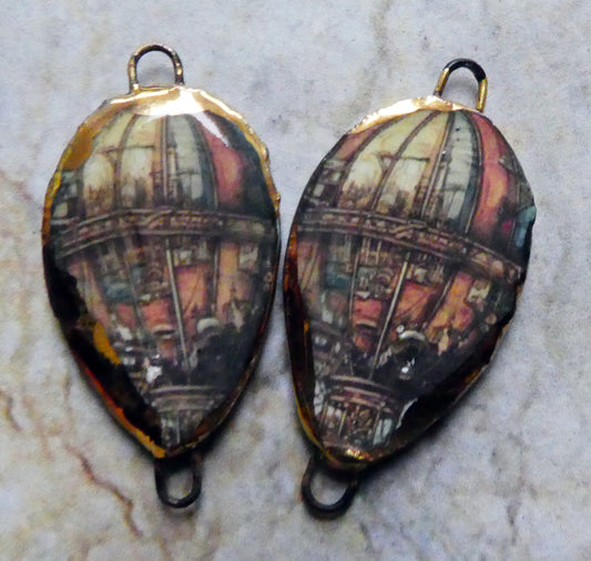 Ceramic Steampunk Hot Air Balloon Decal Connectors #1