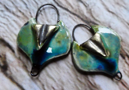 Ceramic Lotus Earring Connectors - Blue Azure