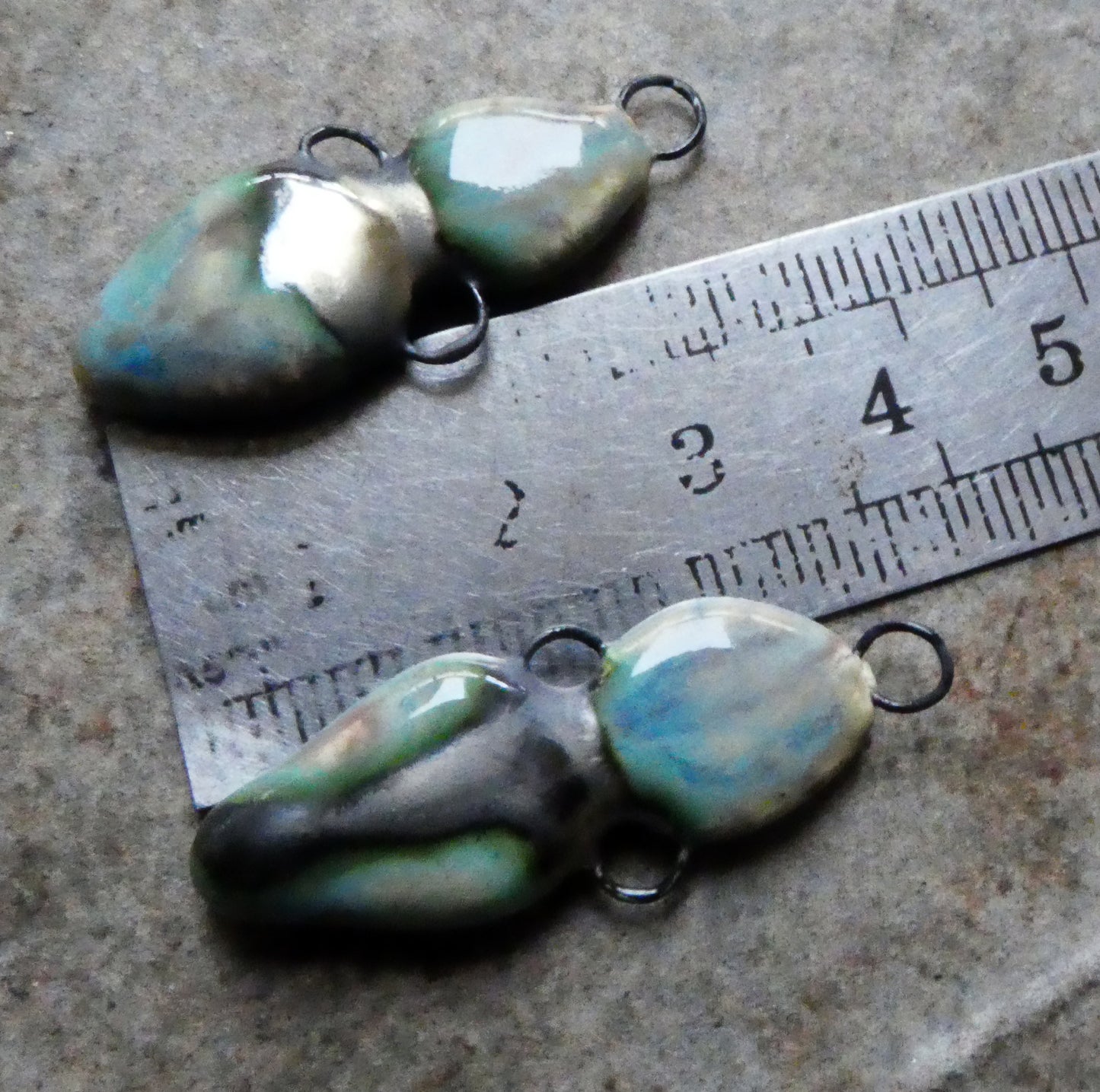 Ceramic Double Drop Earring Connectors - Blue Agate
