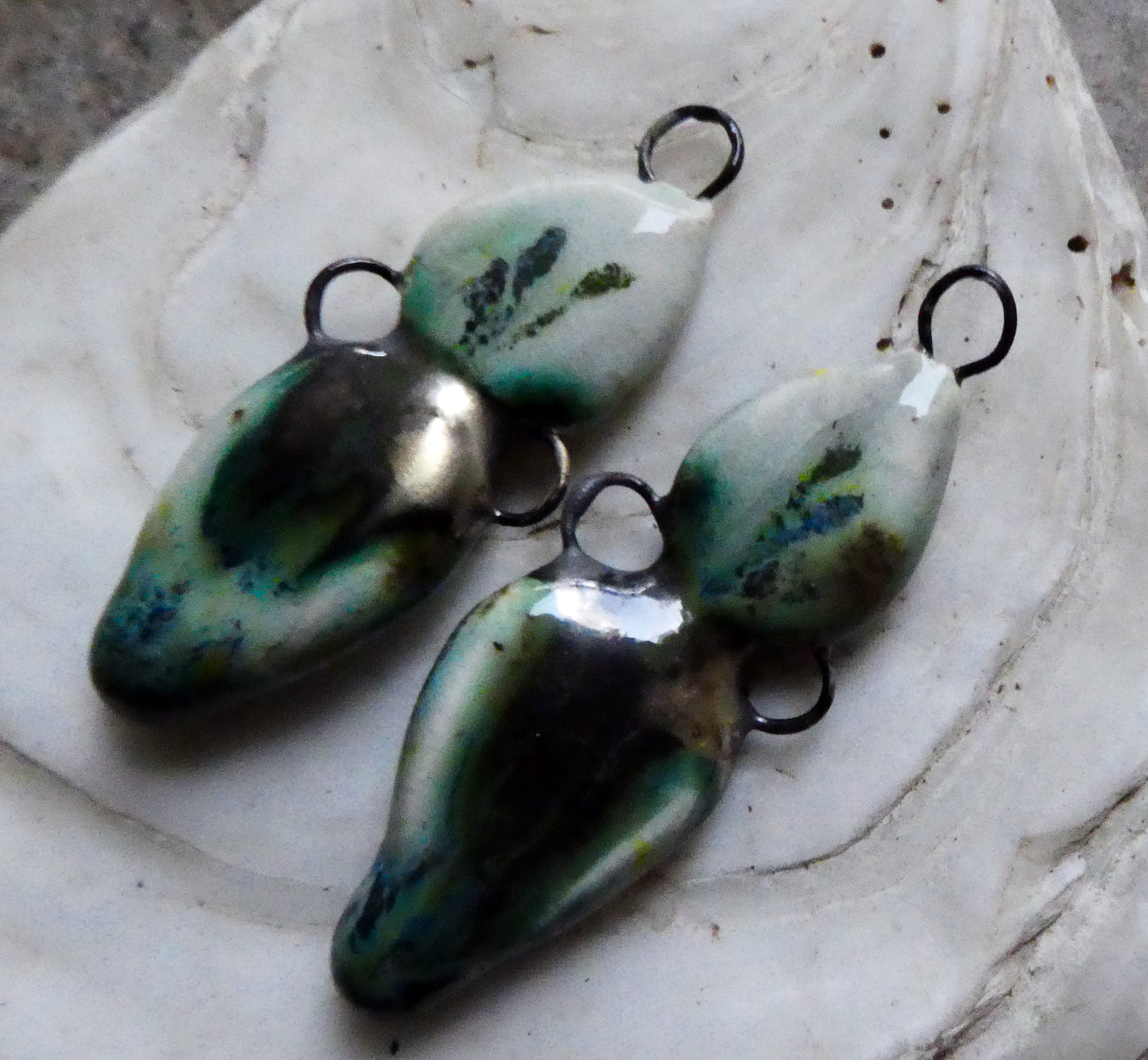 Ceramic Double Drop Earring Connectors - Herb Garden