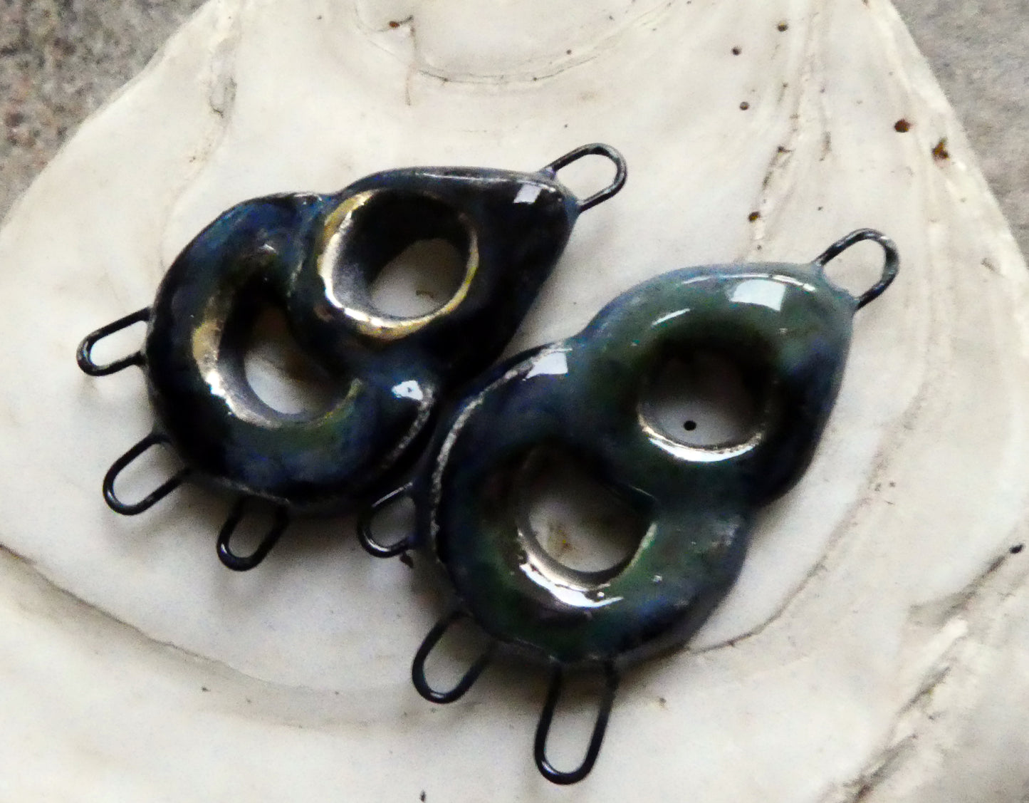 Ceramic Double Hoop Earring Connectors - Obsidian